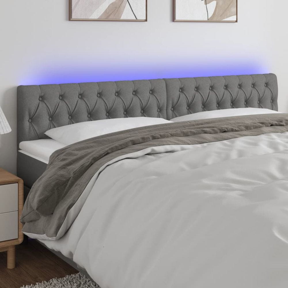 Vidaxl Čelo postele s LED tmavosivé 200x7x78/88 cm látka